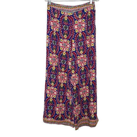 Ark & Co Floral Wide Leg Pants M Red Blue Festival Boho Flowy Palazzo Trousers - Picture 1 of 12